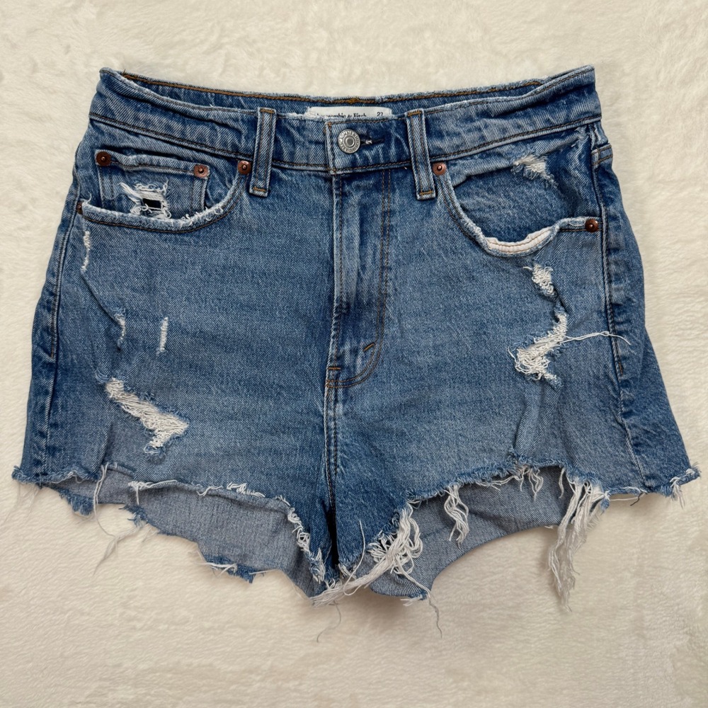Abercrombie & Fitch Mom Short Womens 27‎ 4 Blue Curve Love High Rise Distressed